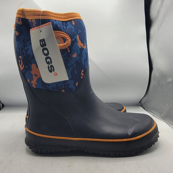 Bogs Grasp New Camo Kids 6 Black Blue Orange Rain Boots Waterproof Outdoors - Picture 13 of 13